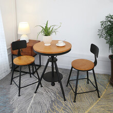 阳台户外铁艺桌椅组合咖啡厅奶茶店酒吧休闲小圆桌椅三件套小茶几 1桌+两椅原木色