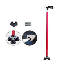 吉乐佳 拐杖老人四脚拐杖三脚拐棍助行器带灯铝合金可伸缩调节手杖 三脚拐杖红色
