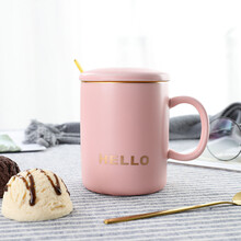 贝瑟斯 陶瓷杯子ins描金马克杯燕麦片早餐杯牛奶简约家用杯粉色