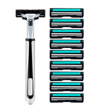 爵士狼男生手动双层剃须刀家用刮胡刀手动双层刮胡刀剃须膏旅行收纳盒刮胡刀套装 双层1刀架+9刀头