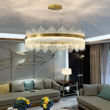 普亿照明 后现代客厅水晶吊灯北欧简约餐厅卧室样板房全屋轻奢灯具 圆形50*35cm 三色光源