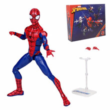 漫威美国队长复仇者联盟4钢铁侠美国队长黑寡妇蜘蛛侠7寸关节超可动人偶系列手办玩具卡通动漫灭霸 经典蜘蛛侠带展示架