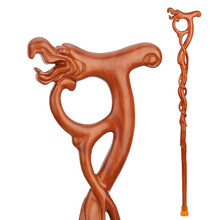 雅轩斋 老人拐杖 实木雕刻龙头拐杖 防滑手杖拐棍老年人专用木质拐扙 浅色龙头拐杖