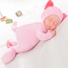 智能仿真娃娃玩具婴儿毛绒音乐娃娃会说话软胶安抚陪睡洋娃娃会唱歌睡眠娃娃女孩宝宝儿童玩具 猫款粉色 35厘米【无声版】