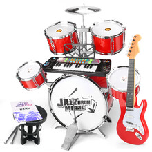 派尼美特架子鼓 儿童 初学者玩具3-6岁1男孩打鼓乐器宝宝大号爵士鼓琴组合 热情红斜面鼓+-琴+吉他(红) +易学鼓谱