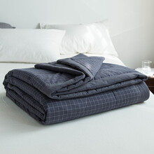老窝家纺 水洗棉全棉夏被可水洗机洗夏凉被子单人 日式无印简约良品风空调被纯棉双人棉被芯被褥子 小灰格 150*200cm 单人夏被