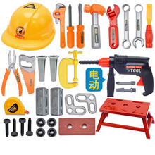 儿童修理工具箱玩具套装拧螺丝刀电钻过家家维修工具宝宝男孩 网袋装33件套电动钻和帽子