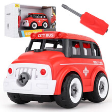 儿童拆装城市车玩具可拆卸拧螺丝汽车拼装警察车益智力女孩男孩3-6岁玩具 拼装红色巴士-配送工具螺丝刀