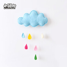 小斑鸠 儿童帐篷家居装饰手工毛毡墙贴生日节庆挂饰 蓝色云朵+彩色雨滴