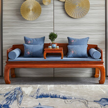 贡艺名居 红木家具缅甸花梨（学名：大果紫檀）罗汉床实木客厅沙发床新中式榻榻米禅意罗汉榻床榻 两件套(198*65*74/42)