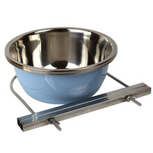 康贝尼悬挂狗碗不锈钢狗盆大型犬宠物食盆狗笼固定水碗挂式狗饭盆宠物用品 蓝色/22cm碗+支架套装