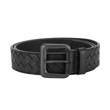 葆蝶家 BOTTEGA VENETA BV 男士黑色皮革编织针扣皮带腰带 100 奢侈品 七夕情人节礼物 送男友
