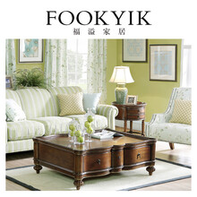 福溢家居 英国风木桥小镇系列长方咖啡桌英式茶几客厅实木茶几 原木色