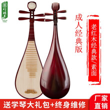 竹林丰 民族弹拨乐器红木琵琶乐器专业级演奏初学者入门成人儿童便携式考级教学民族乐器全套装 成人经典款【精品琴盒+全套配件+维修】素面
