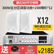 先科壁挂音响音箱室内无线蓝牙套装背景音乐公共广播商铺超市餐厅悬挂壁式天花吸顶服装奶茶店 300W五分区功放+15W壁挂12个（360平）