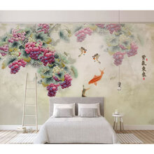 蓝鱼（LANYU）3D美式墙布电视背景墙壁画葡萄壁纸新中式客厅卧室整张墙纸定制 金边金纹-9D壁画