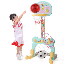 儿童篮球架室内可升降投篮框宝宝玩具 男孩家用落地式足球筐小孩球类玩具1-2-3-6周岁 绿色【送：篮球+足球+套圈+故事机+摇铃+打气筒】