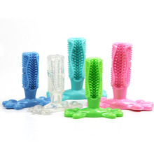 宠百思 狗狗刷牙磨牙棒 橡胶硅胶耐咬牙刷玩具刷牙牙齿清洁 透明色 小号