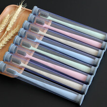 20支小麦秸秆牙刷软毛小头成人款家用待客竹炭专男女士一次性牙刷 10支家用大头便携圆筒装 送2个杯子