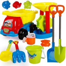 儿童沙滩玩具车套装大号宝宝玩沙子挖沙漏铲子工具女孩玩具 蓝色乐享12件套双铲
