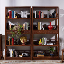 梨言 红木家具非洲鸡翅木（学名：非洲崖豆木）书架 仿古办公室带抽屉文件架实木四层书柜 小号(86*33*186)一个