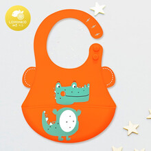 宝宝吃饭硅胶围兜婴儿立体防水喂食饭兜儿童围嘴小孩口水兜免洗 橘色鳄鱼（6个月-2岁）