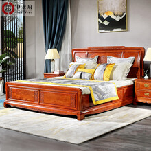 中丞府红木家具缅甸花梨（学名：大果紫檀）实木床1.8米双人床卧室家具1.5米新中式实木床婚嫁大床 盛世大床+2床头柜 1500*2000