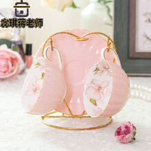 网红陶瓷水杯套装马克杯欧式咖啡杯套装陶瓷下午茶茶具家用杯子套装花茶杯碟英式简约结婚 粉色(2杯子2碟子+1架子)