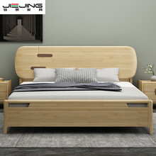 皆景 北欧实木床1.8米双人主卧婚床轻奢现代简约1.5米单人床头柜高箱储物卧室家具 单床 1.5*2米 框架结构