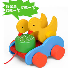Onshine小孩子婴幼儿童木制拖拉玩具手推车手拉线拉绳学步男女孩宝宝0-1-2-3岁 鸭子吃米