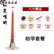 乌木红木唢呐成人儿童初学者全乐器调民族演奏乐器 红木D调白碗+八种礼品