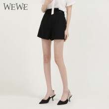 WEWE唯唯夏季新款女装高腰直筒时尚显瘦休闲女士短裤 黑色 M