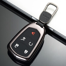 迪加伦 全包金属 凯迪拉克 CT6 XT5 XT4 SRX XTS xt6 ATS-L钥匙壳保护套钥匙包 5按键-太空灰+钥匙挂扣