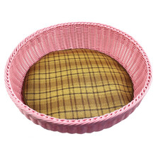 康贝尼狗窝仿藤条猫窝泰迪博美巴哥小型犬窝可清洗藤编圆窝 宠物用品 粉色 L大号/建议20斤内
