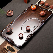 热道（HOT WAY）整块黑檀木茶盘功夫茶具实木茶台茶托排水式茶盘 家用简约茶台 如意55*30