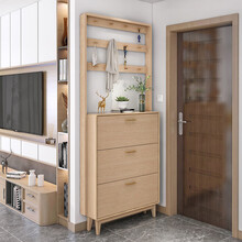 实木玄关柜鞋柜北欧家用门口带衣帽架简约门厅翻斗进门窄鞋柜 长70宽18高120(包安装) 组装