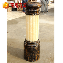 定制 透光石天然米黄玉石圆球柱将军柱立柱石材扶手柱 欧式罗马柱 砖雕