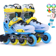 米高轮滑鞋溜冰鞋儿童男女平花鞋滑冰鞋可调滑轮鞋旱冰鞋S7生日礼物 蓝色鞋+礼品 L码(37-40内长23.5-25cm)10岁以上