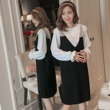 锦尘 孕妇春季套装两件套怀孕期2021新款潮妈显瘦洋气孕妇春装连衣裙 黑色针织套装 M