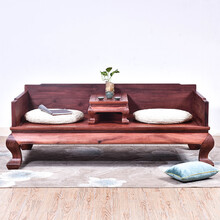 慢象红木家具血檀（学名：染料紫檀）罗汉床新中式沙发实木床榻休闲素面罗汉榻卧榻沙发床午睡午休床躺床 素面罗汉床两件套