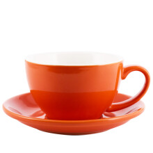 ULKNN 拿铁咖啡杯带碟300ml欧式陶瓷卡布奇诺杯子咖啡拉花专用杯碟套装 300mL橙色-杯碟套装+勺