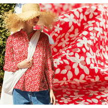 煊缎 棉布布料 夏日活力红小碎花镂空刺绣棉布裙 花式衬衫diy服装面料