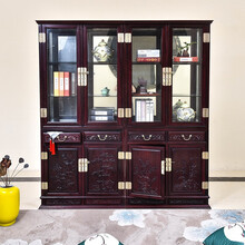 九鲤王府红木家具血檀（学名：染料紫檀）酒柜橱实木中式客厅隔断柜储物柜展示柜 一对：长188*宽42*高209cm