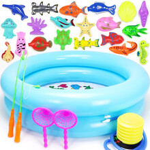 儿童钓鱼玩具小孩玩具3岁以上男孩女孩子早教智力开发小孩子玩具 25件:20鱼2竿-2网捞-1磁铁+70cm充气池
