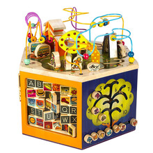 北美比乐 B.toys 木制多功能百宝箱绕珠青年大学活动中心儿童数字识图益智玩具 动物园木立方 BX1105F青年大学活动中心