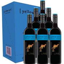 超市	澳洲原瓶进口红酒Yellow Tail黄尾袋鼠葡萄酒 750ml*6支 整箱装 赤霞珠  加本力梅洛