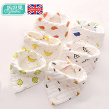 妈妈果 宝宝口水巾婴儿围嘴纯棉三角巾纱布围兜新生儿围脖式口水兜可爱夏季 8层纱布_6条装 A款