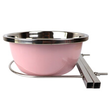 康贝尼狗碗不锈钢悬挂宠物食盆挂式狗笼固定水碗大型犬狗盆宠物用品 粉色/22cm碗+支架套装