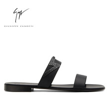 Giuseppe Zanotti GZ 男士徽标装饰皮革凉鞋 黑色 43