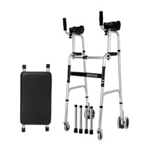 助行器老人行走助力车扶椅老年人辅助行走扶手架中风站立防摔康复学步车 双臂助行器皮革软垫四轮两用款